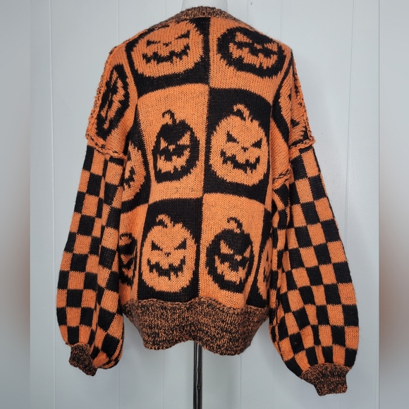 Talulah Oversized Acrylic Knit Jack o Lantern Pumpkin Halloween Sweater Viral SM - Picture 9 of 13